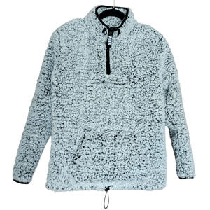 Victoria Secret PINK Women's Sherpa 1/4 Zip Light Gray Black Cozy Pullover XS